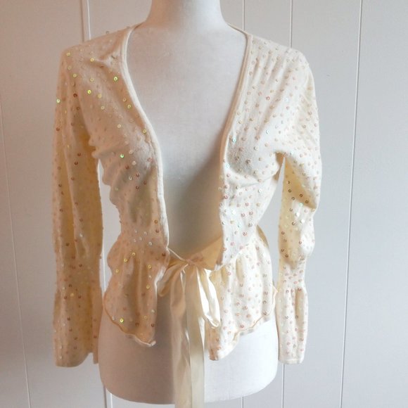 Say What? Sweaters - Say What? Cropped Tie Waist Sequin Cardigan